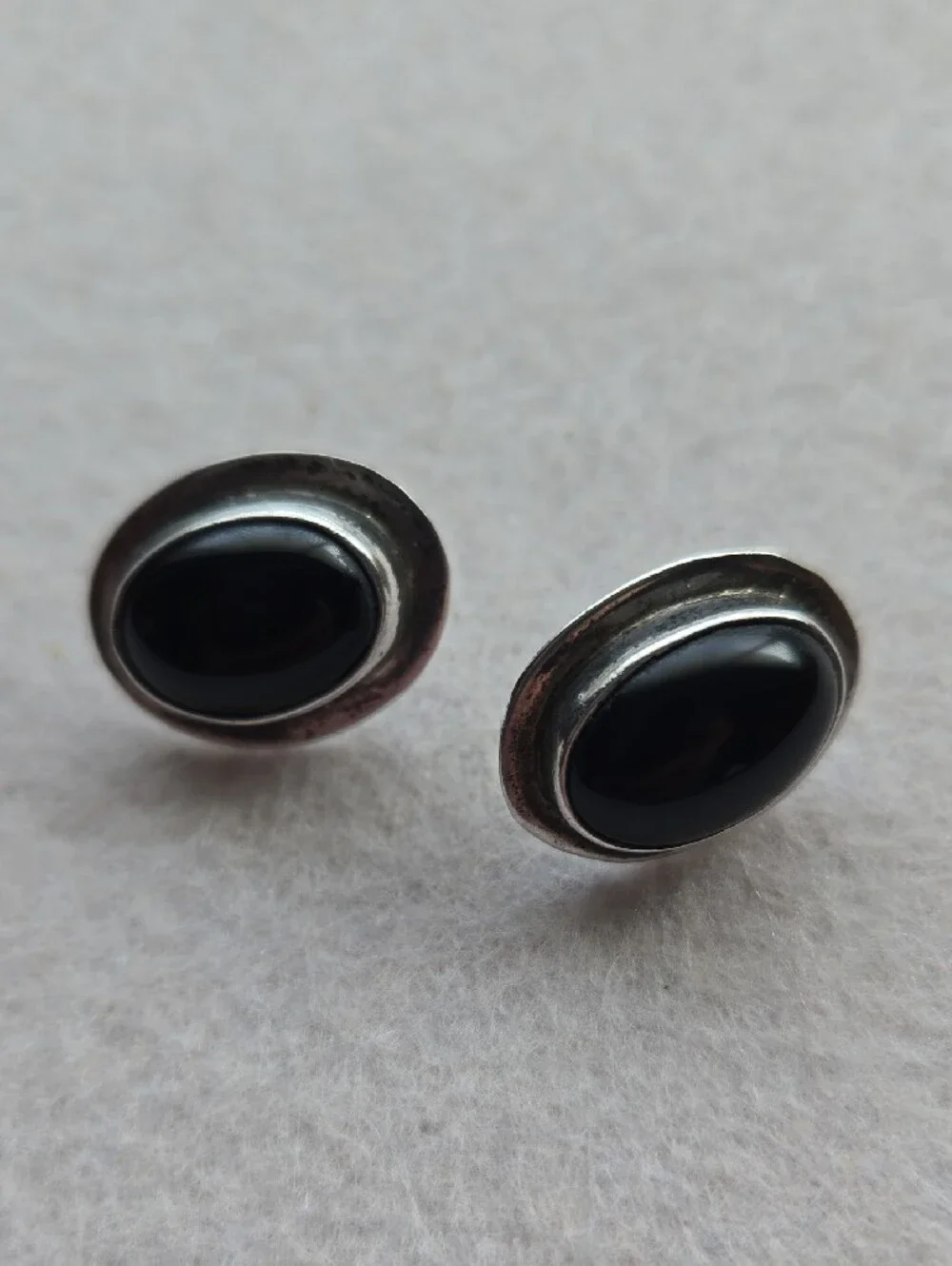 Navajo Oval Black Onyx Sterling Silver Stud Earrings